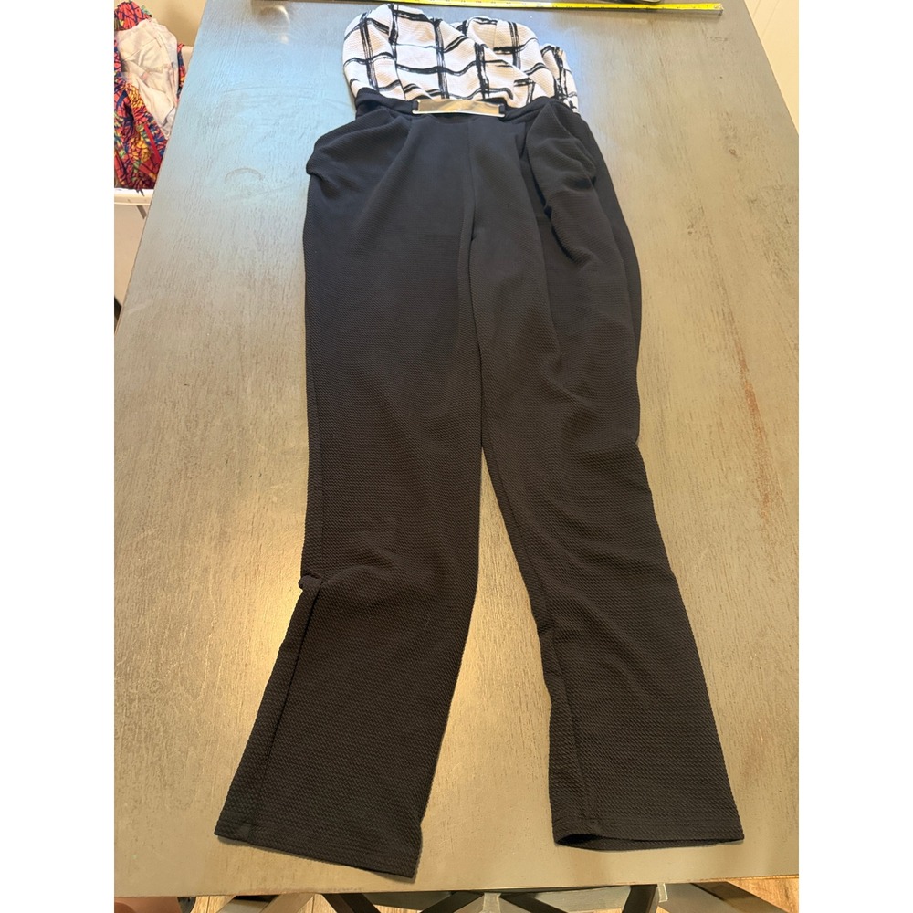 Love J USA Black White Grid Pattern Jumpsuit Gold Waist Detail Size L